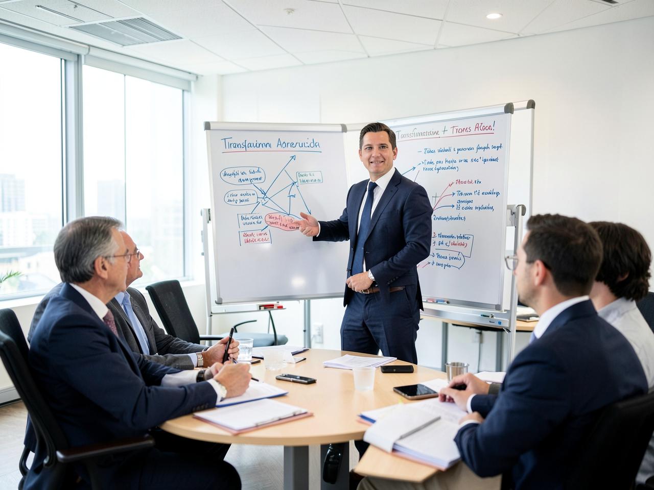 Kierownik produkcji prezentuje plan transformacji przed zarządem