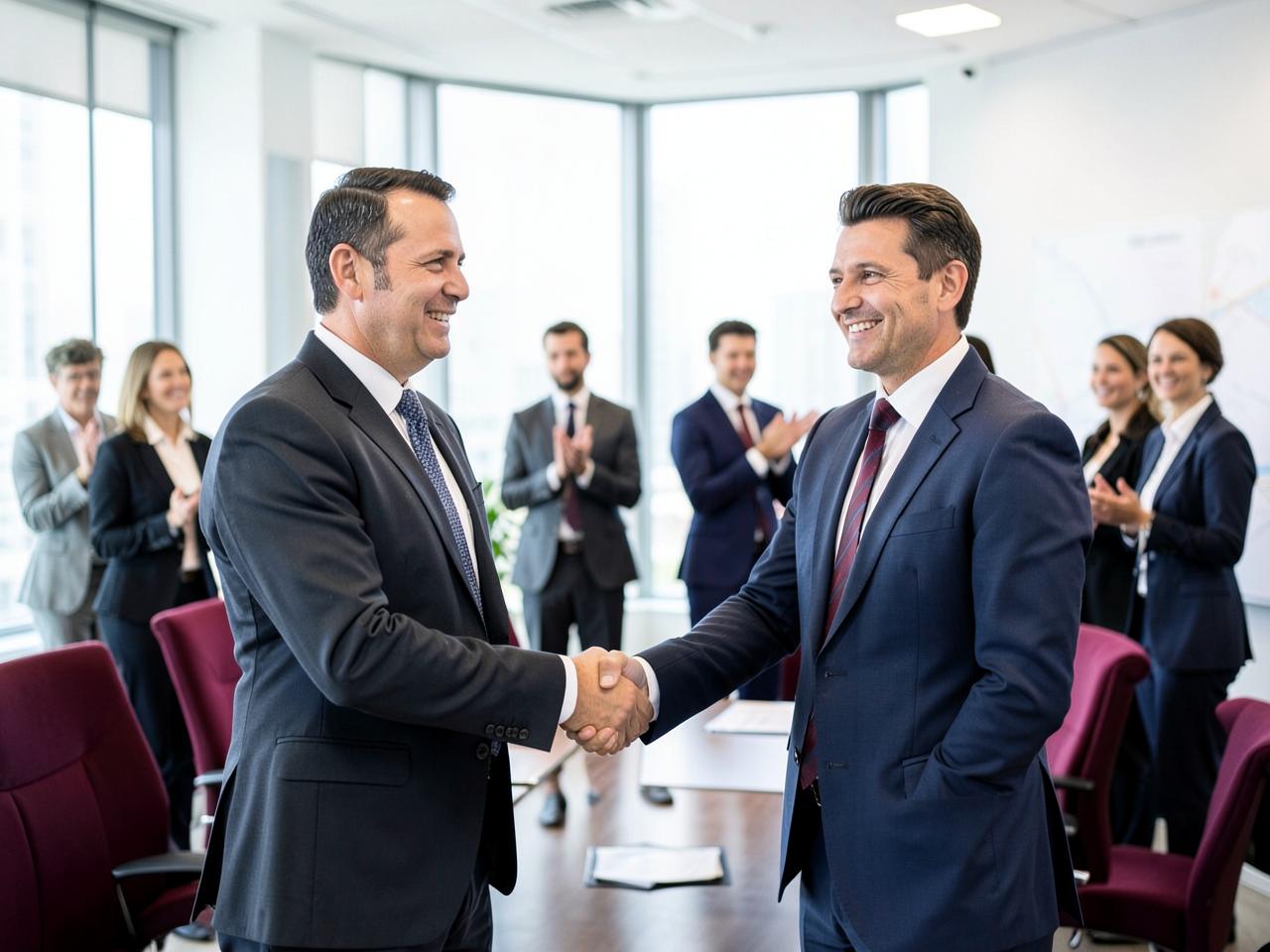 Gratulacje po obronie projektu HR w sali konferencyjnej